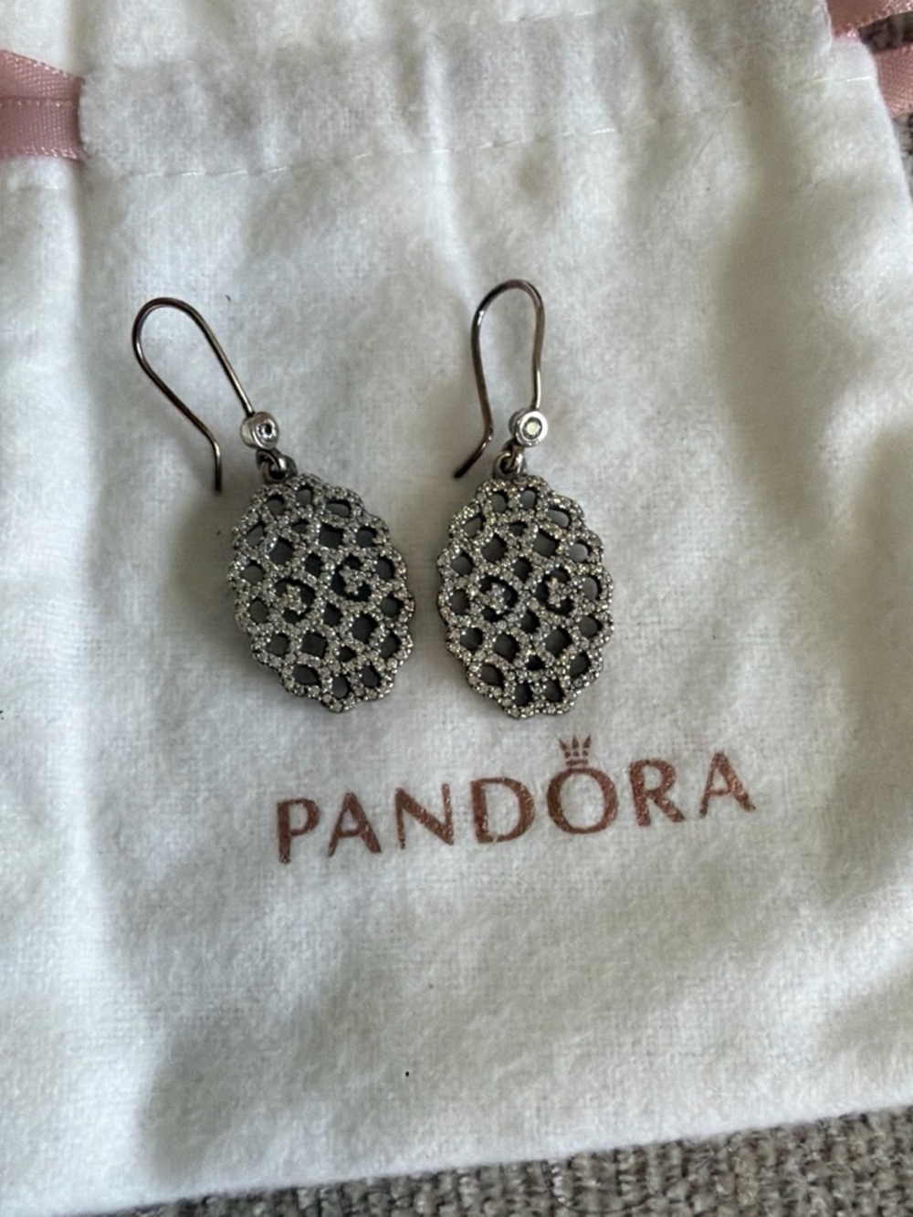 Pandora Silver Pavé Drop Filigree Earrings - Silver